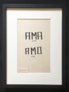 -Obra+de+Katia+Bento+de+Canetinha+sobre+Cartolina+,+com+a+palavra+Amo+Ama,+Amanhã+Amorte+,+peça+unica.jpg