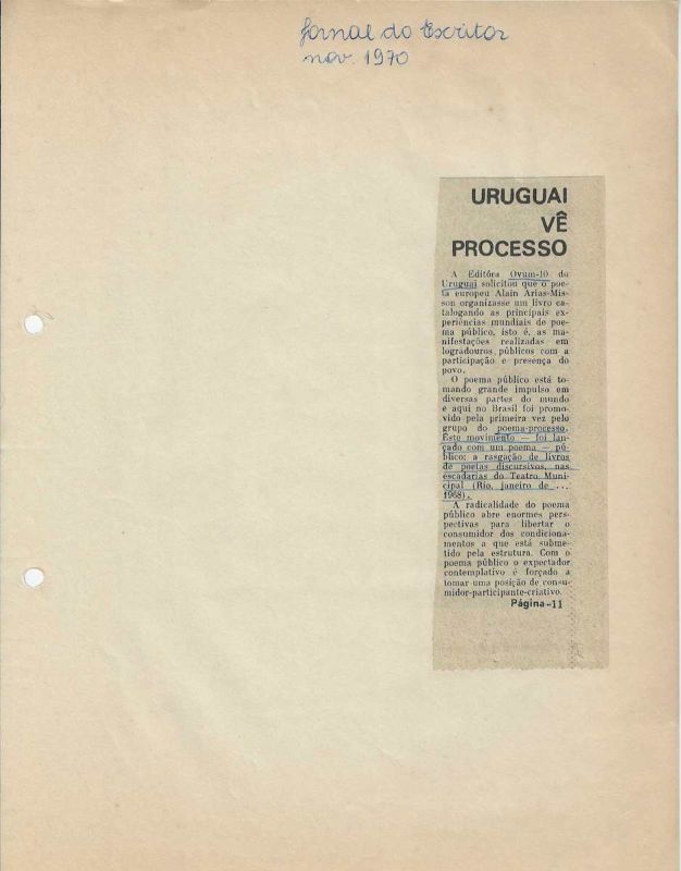 -Clemente+padim+,Jornal+colado+em+folha+original+do+arquivo+poema+processo,+Jornal+do+escritor+Novembro+de+1970,+Urugai+vê+Processo+.jpg