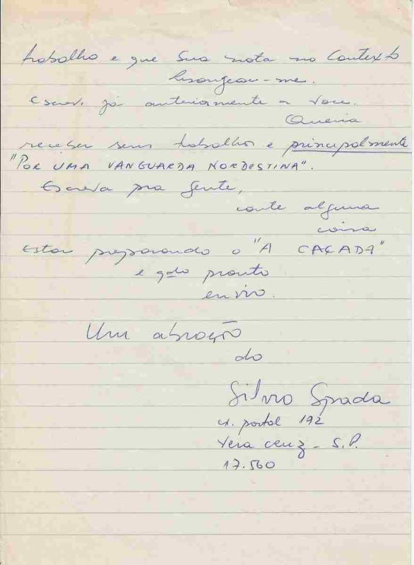-Carta+Manuscrita++de+Silvio+Spada+enviada+para+Anchieta+Fernandes+agradece+Por-Uma-vanguarda-nordestina+e+avisa+que+esta+terminando+a+Çacada+data+1977.jpg